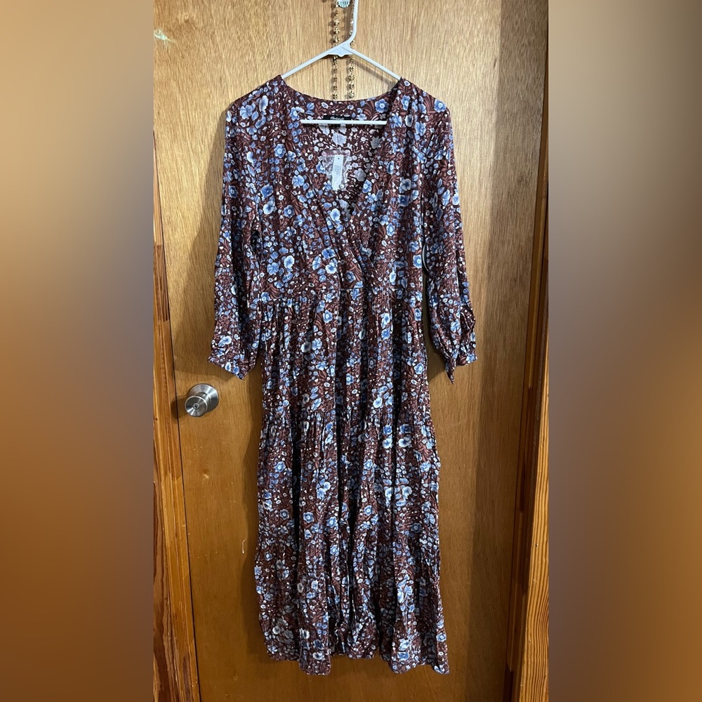 Madewell maxi dress floral rust orange color
